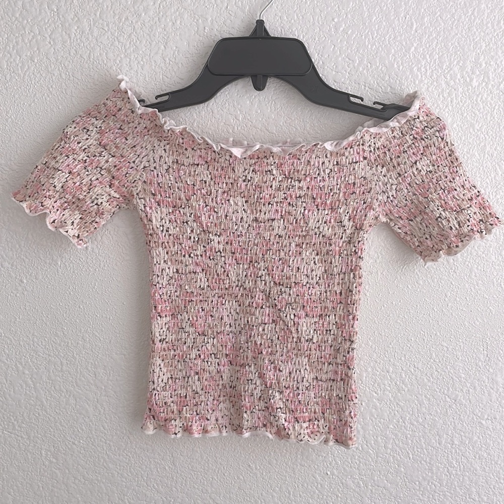 Off the shoulders pink floral crop top, XS